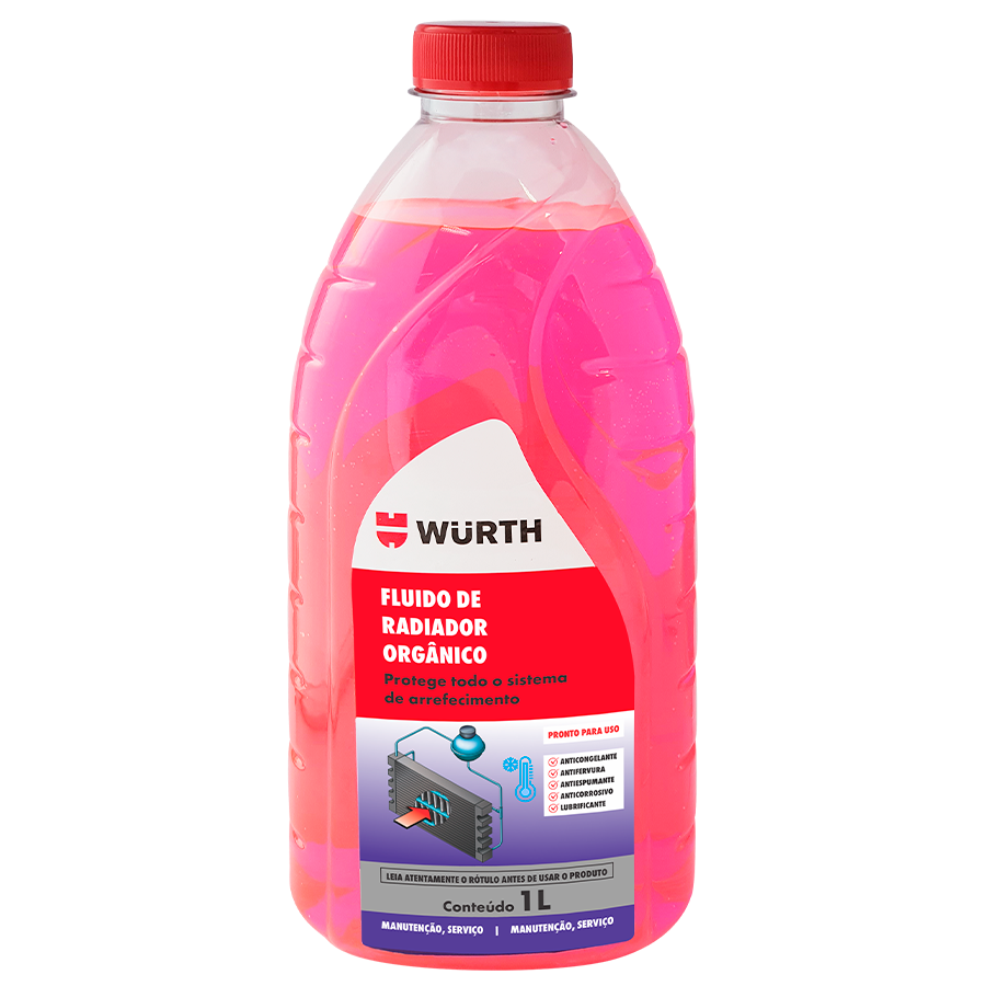 Fluido para Radiador Würth Orgânico Rosa 1L Pronto para Uso Long Life
